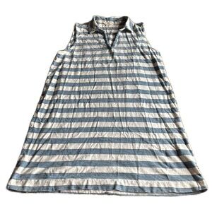 June and Delancey L Blue/White Stripe Collared Sleeveless Shift Dress EUC Cotton